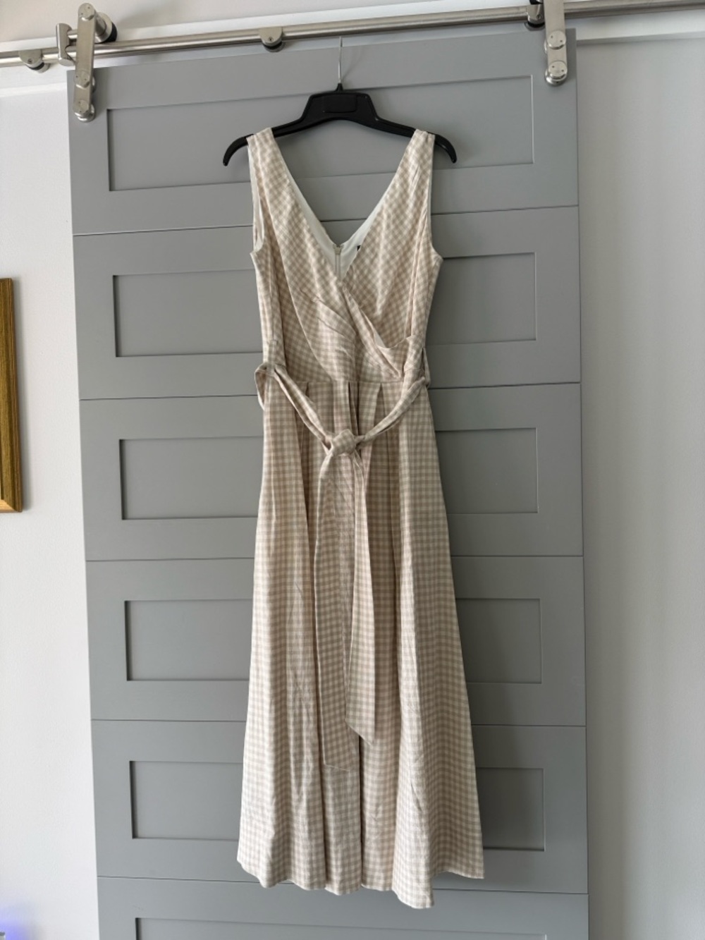 Donna Karan Beige Gingham Midi Dress